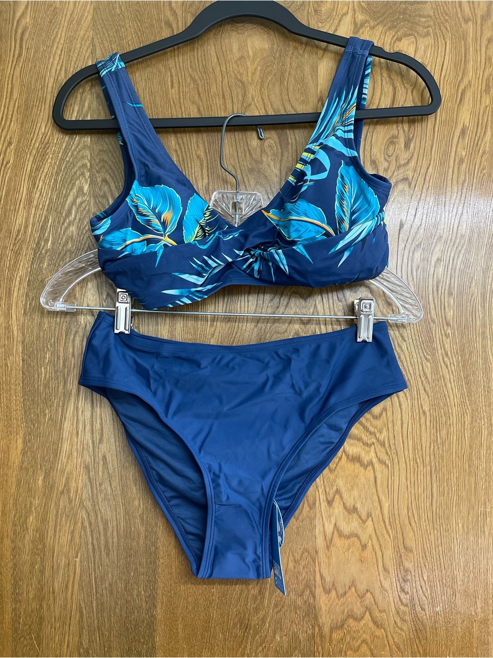 Cupshe Small Navy Blue Floral Underwire Bikini Teal Accents Swimsuit Two piece